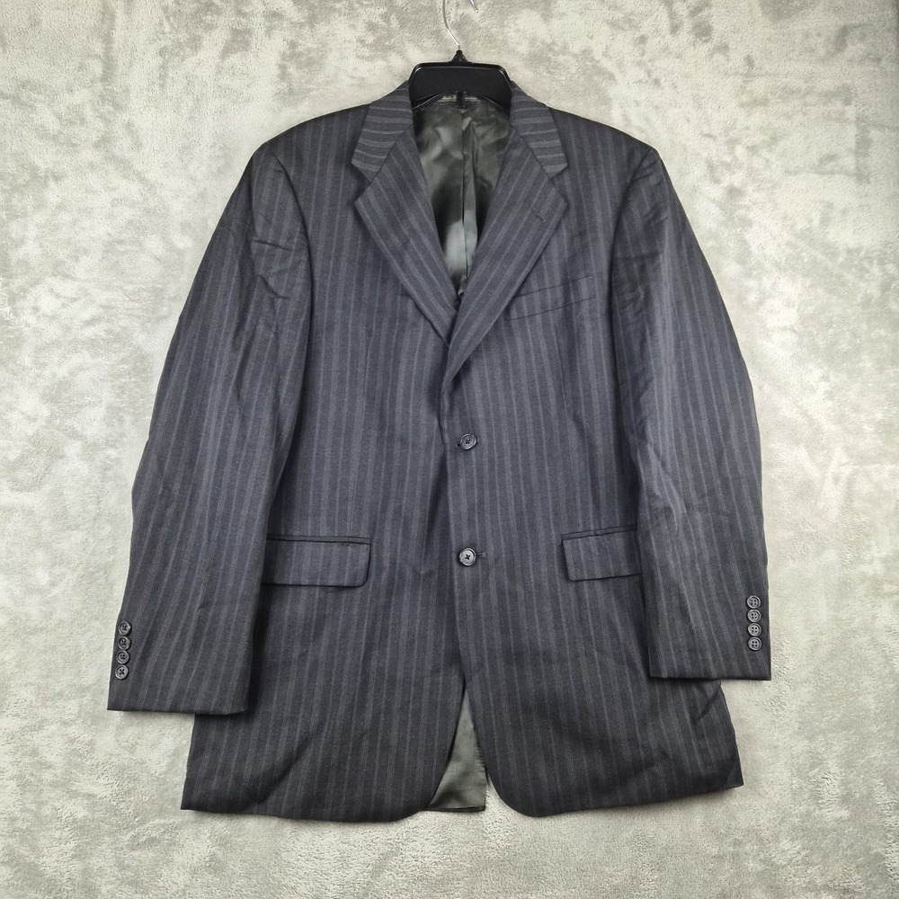Tommy Hilfiger Blazer Mens 40R Charcoal Pinstripe Wool 2 Buttons Sport Coat Y2K